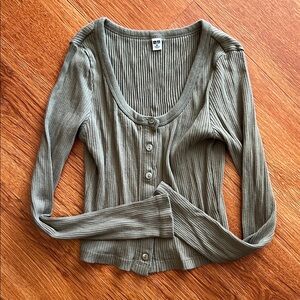 Uniqlo Ribbed Khaki Button-Down Top